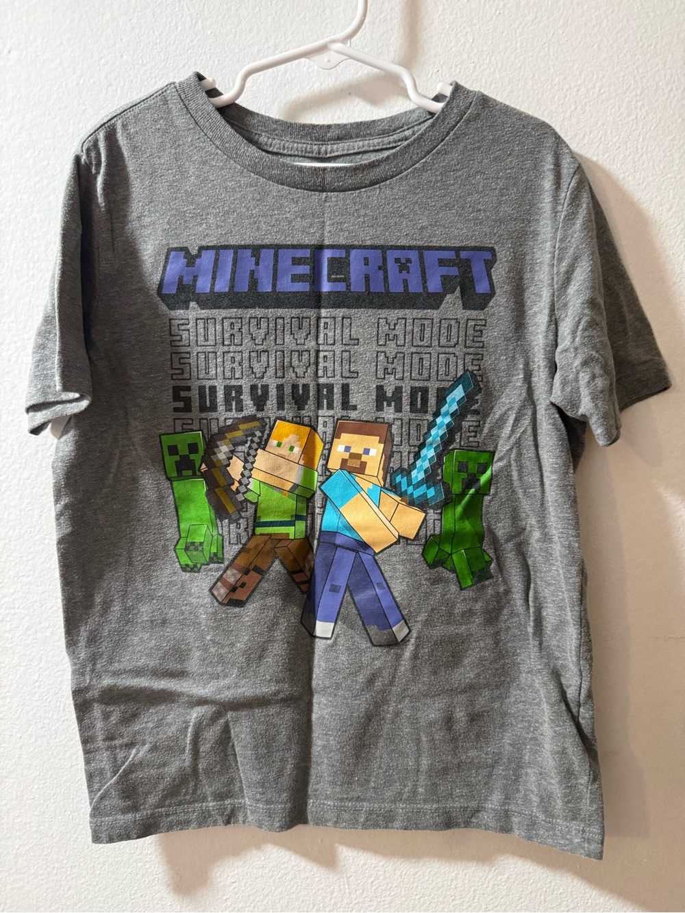 Old Navy Gray Minecraft Graphic Tee with Blue and Green Print
